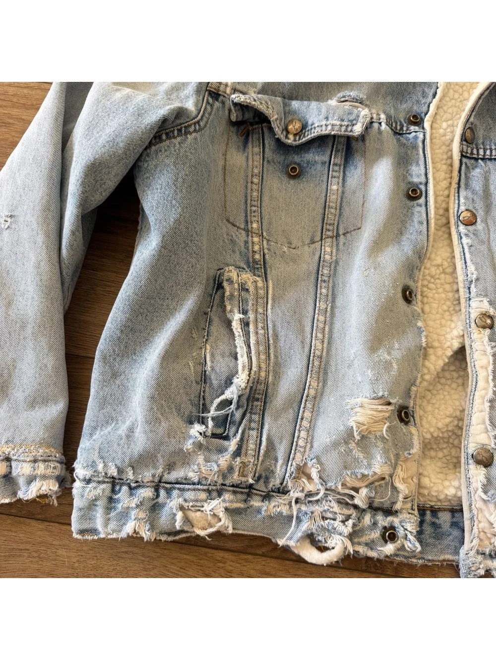 Vtg Silver Spur Western Sherpa Denim Jacket Thrashed XL